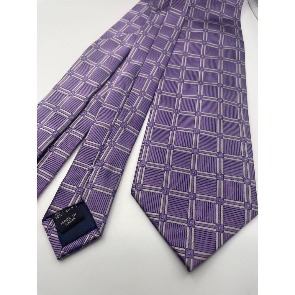 Jos A Bank Executive Collection Purple Geometric Grid 100% Silk Mens Necktie